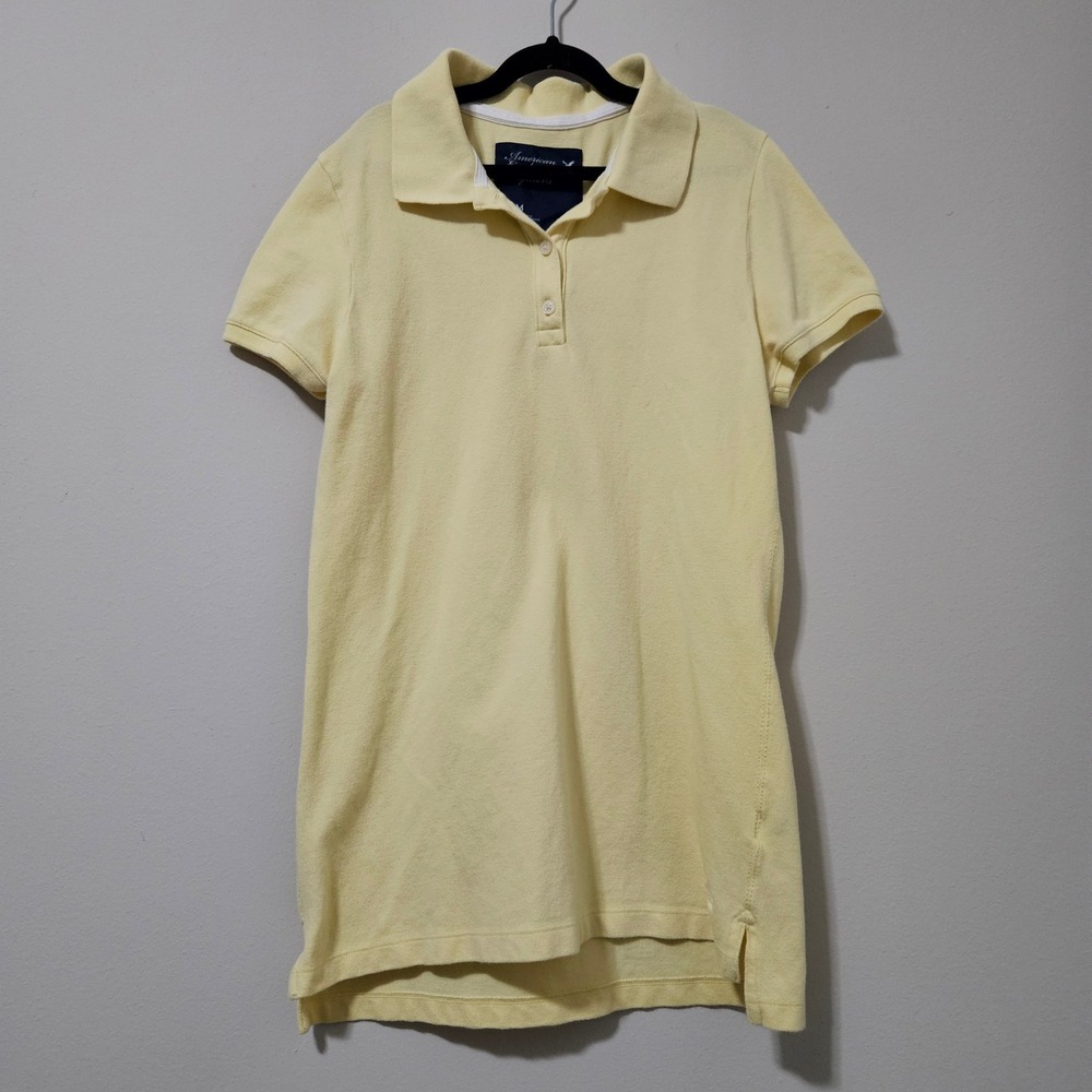 American Eagle Womens Yellow Short Sleeve Pique Polo Shirt Size Medium Classic